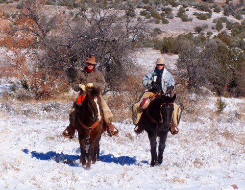 Cowgirls on Horseback in the Snow - Wilma and Kaisa