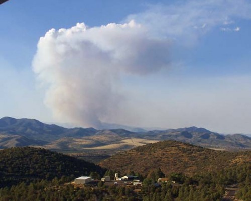 Wallow Fire Back Burn Along 191 with ADOT in Foreground